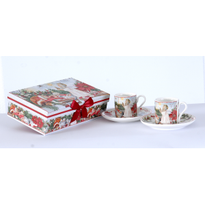Set 2 Cești de Cafea Angel Christmas cu Farfurii 22cm