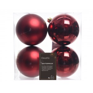 Set 4 Globuri burgundy lucioase/mate shatterproof 10cm