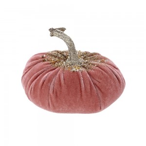 Ornament Dovleac Roz Din Catifea 11.5x11.5x13.5 cm