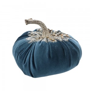 Ornament Dovleac Turcoaz Din Catifea 11.5x11.5x13.5 cm
