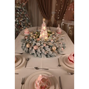 Coroniță artificială verde-argintie cu zăpadă 3D 'Snowman'