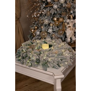 Coroniță artificială verde-argintie cu zăpadă 3D 'Snowman'