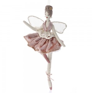 Ornament balerină roz din catifea 19x30cm
