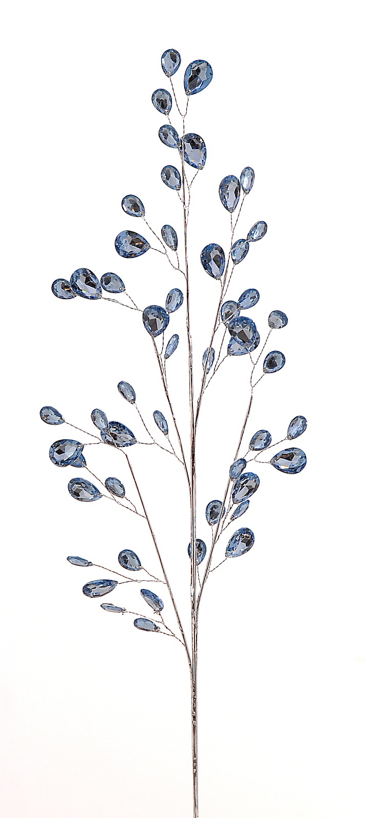 Crenguță decorativă argintie cu cristale blue 76cm
