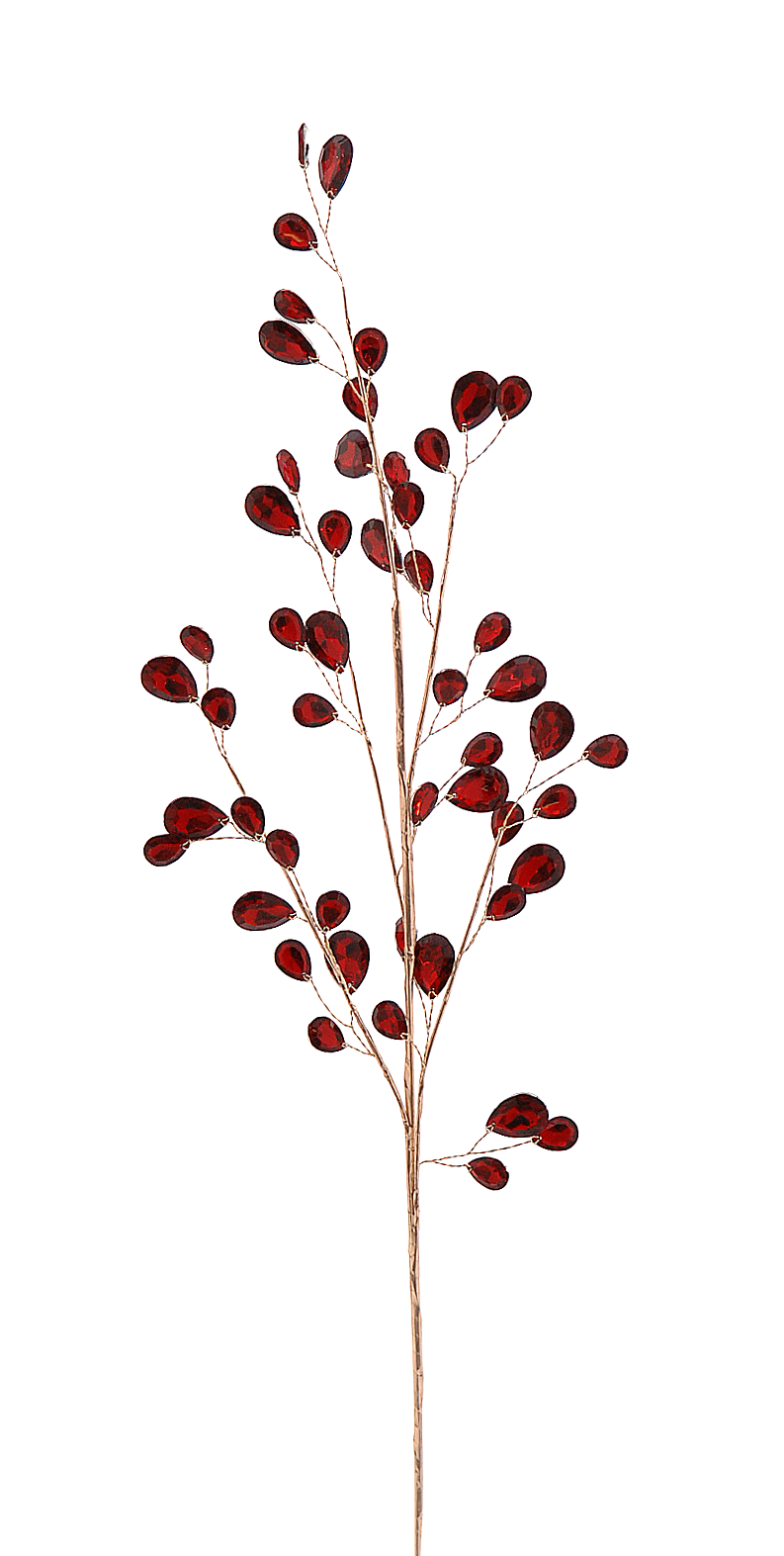 Crenguță decorativă aurie cu cristale roșii 76cm