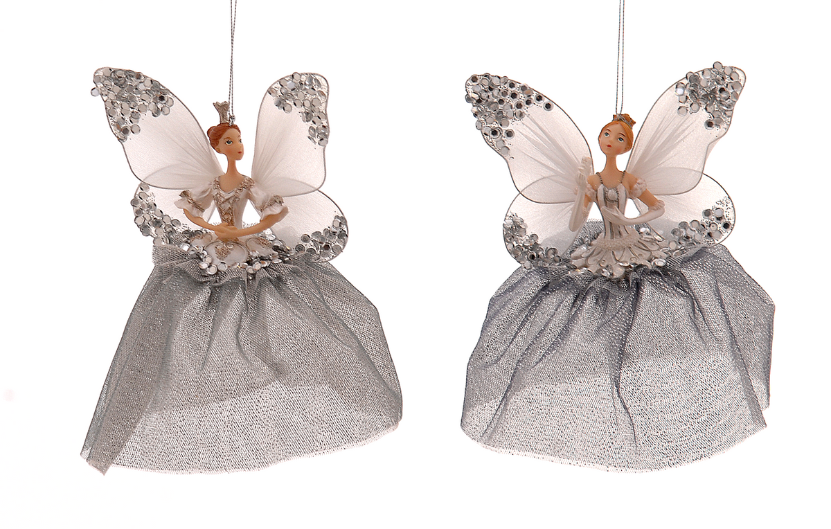 Set 2 balerine Fairy Godmother albe cu aripi 20cm