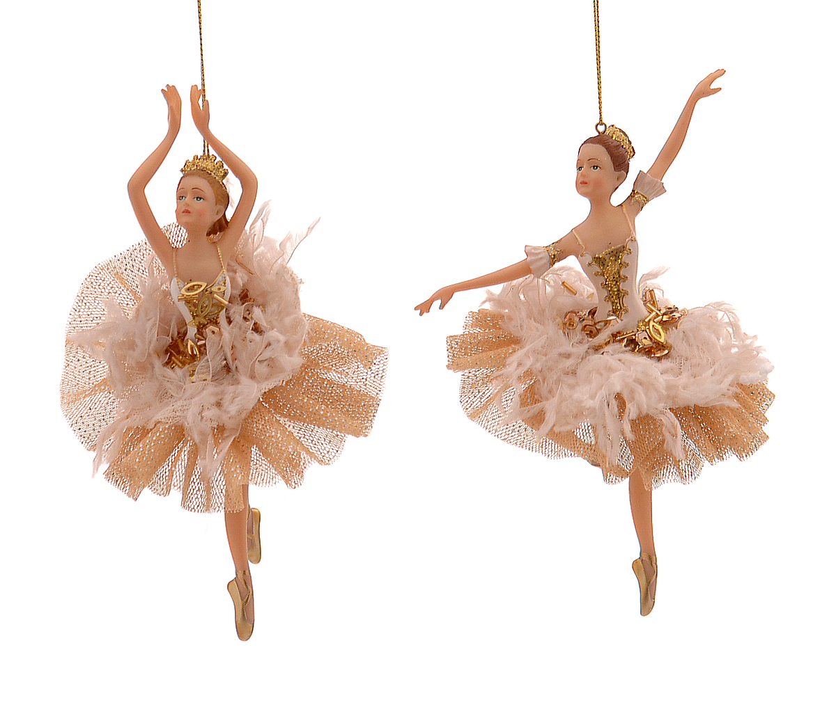 Set 2 balerine șampanie Emma&Grace cu accente aurii 17cm