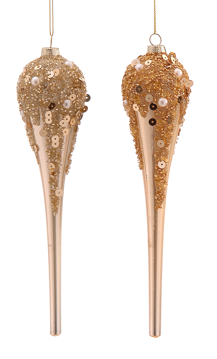Set 2 ornamente țurțuri aurii din sticlă 23cm