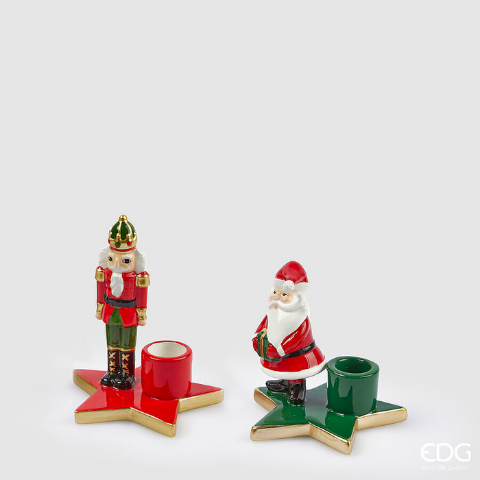 Set Suport de Lumânări „Nutcracker & Santa” - H11cm