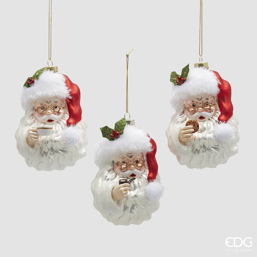 Set 3 Ornamente din Sticlă cu Moș Crăciun 14cm