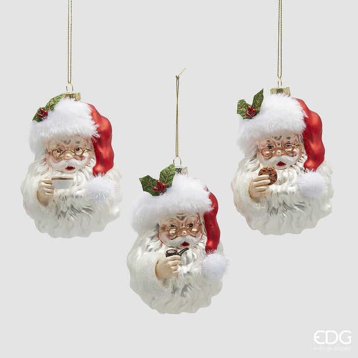Set 3 Ornamente din Sticlă cu Moș Crăciun 14cm