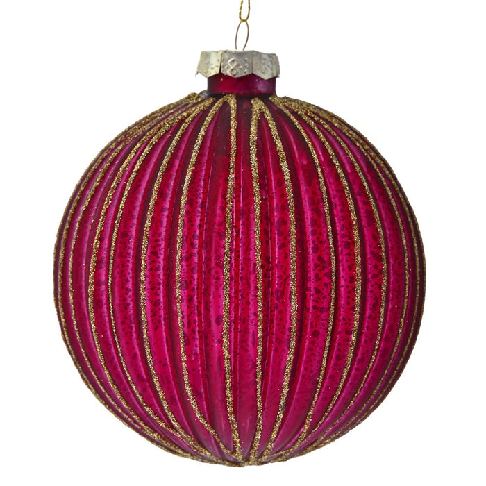 Set 4 Globuri fucsia cu sclipici auriu 10cm