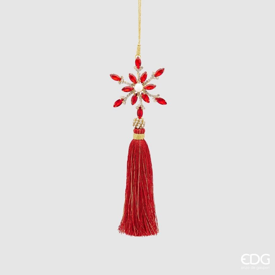 Ornament stea cu ciucure roșu 21cm
