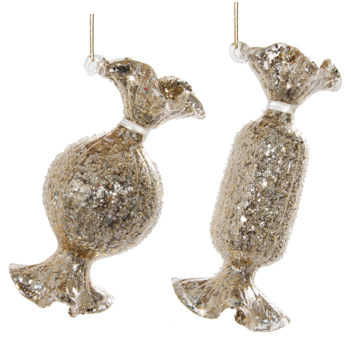 Set 2 bomboane de sticlă cu glazură aurie 9 cm