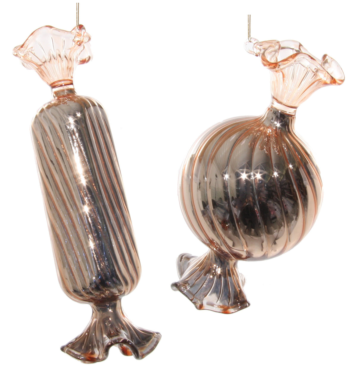 Set 2 bomboane de sticlă glazură rose gold 12-15 cm