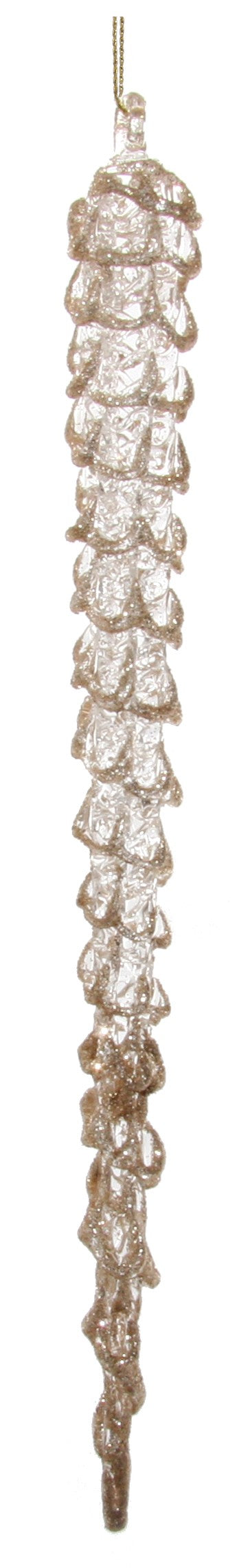 Ornament Stalactită din sticlă cu sclipici șampanie 25 cm