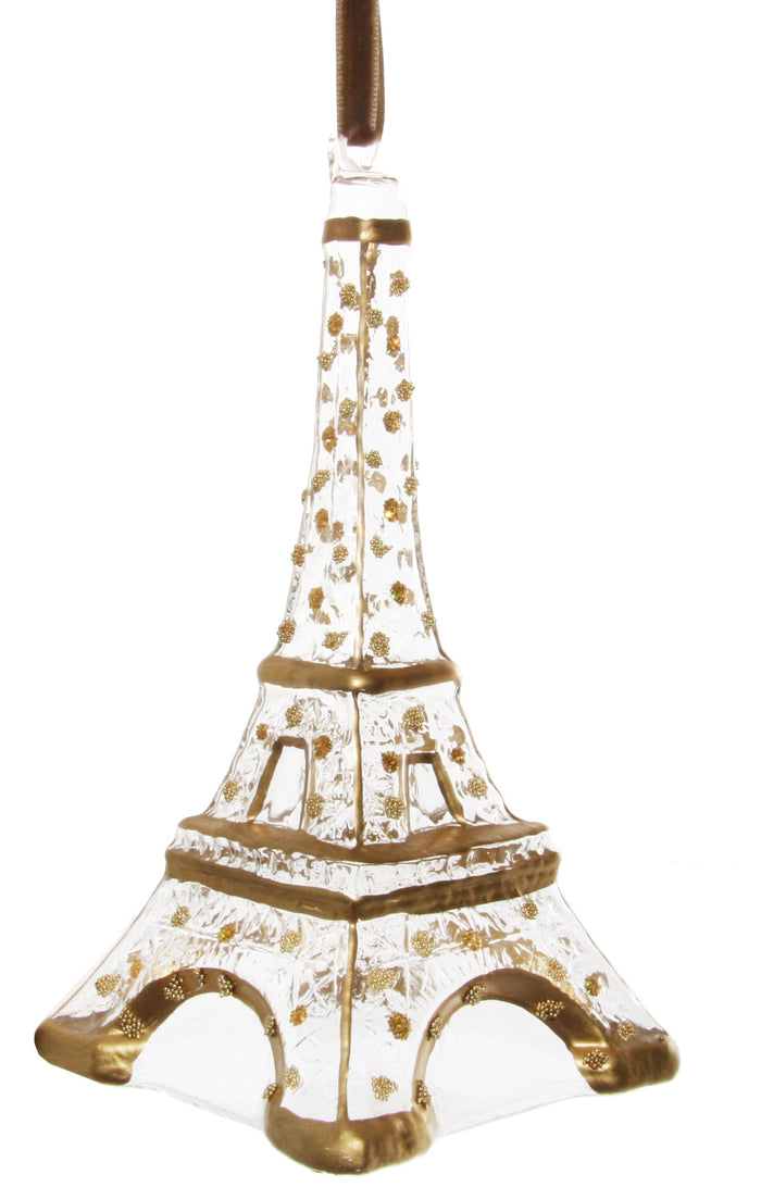Ornament Turnul Eiffel din sticlă auriu 17 cm