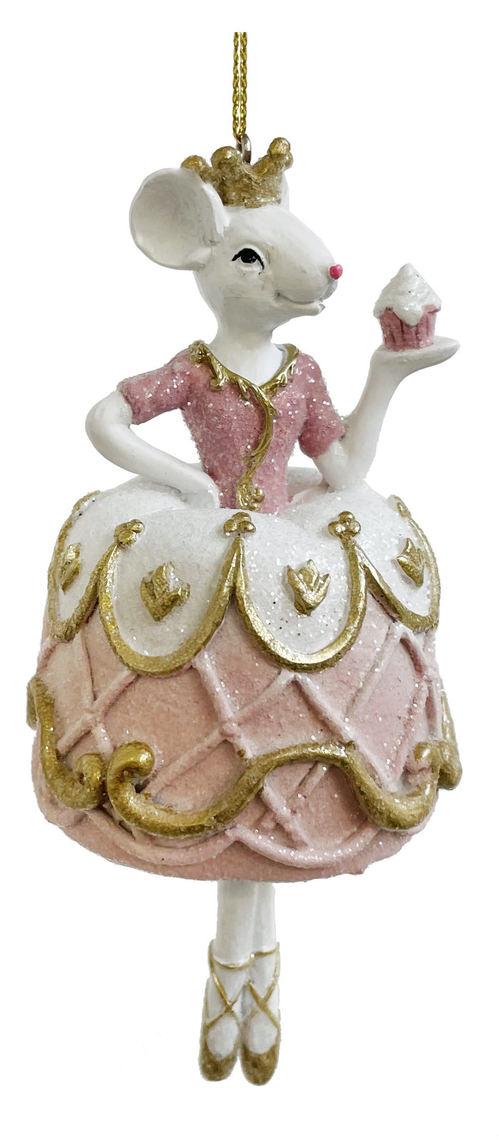 Ornament balerină șoricel roz/alb 13 cm