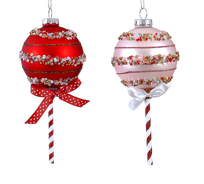 Set 2 ornamente Lollipop roz/roșu 17cm